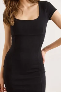 Olalook Women Black U-Neck Knitting Mini Dress - Image 5