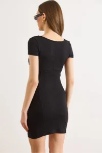 Olalook Women Black U-Neck Knitting Mini Dress - Image 6