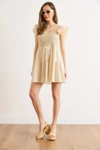 Olalook Women Stone Guipure Detailed Mini Dress - Image 2