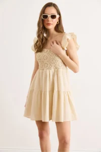 Olalook Women Stone Guipure Detailed Mini Dress - Image 4