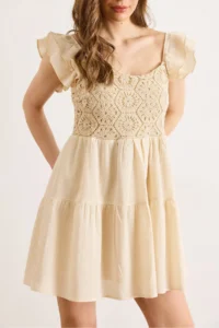 Olalook Women Stone Guipure Detailed Mini Dress - Image 5