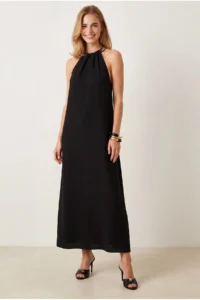 Olalook Women's Black Halter Collar Chain Garnished Maxi Flowy Dress - Image 4