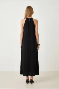 Olalook Women's Black Halter Collar Chain Garnished Maxi Flowy Dress - Image 6