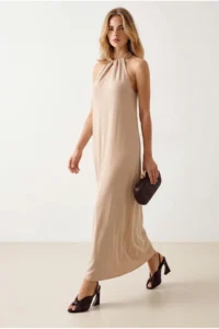 Olalook Women's Stone Halter Collar Chain Garnished Maxi Flowy Dress - Image 5
