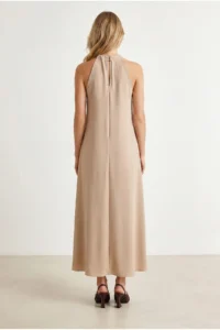 Olalook Women's Stone Halter Collar Chain Garnished Maxi Flowy Dress - Image 6
