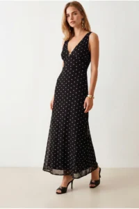 Olalook Women's Black Front Back V Lined Maxi Tulle Dress