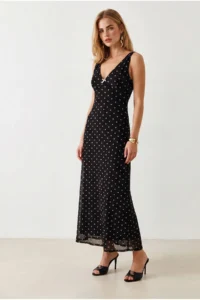 Olalook Women's Black Front Back V Lined Maxi Tulle Dress - Image 2