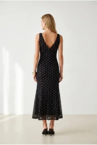 Olalook Women's Black Front Back V Lined Maxi Tulle Dress - Image 5