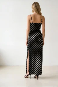 Olalook Women's Black Strap Slit Polka Dot Polyamide Dress - Image 5