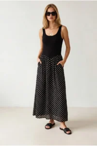 Olalook Women's Black Strap Polka Dot Detailed Long Dress - Image 2