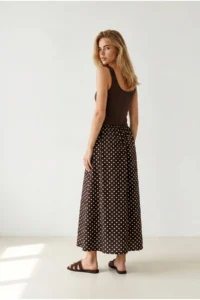 Olalook Women's Brown Strap Polka Dot Detailed Long Dress - Image 5