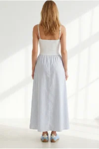 Olalook Women's Blue Strap Adjustable Striped Lined Long Dress - Image 5