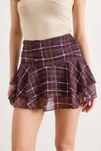 Olalook Women's Plum Zippered Plaid Tulle Skirt with Shorts - Image 5
