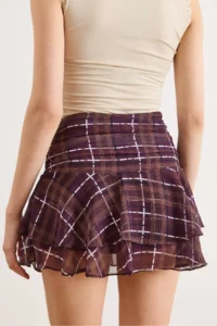 Olalook Women's Plum Zippered Plaid Tulle Skirt with Shorts - Image 6