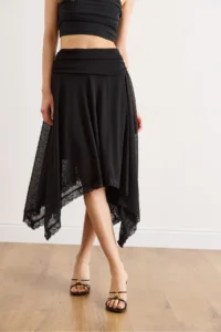 Olalook Women's Black Lined Asymmetrical Lace Detailed Boho Skirt - Image 5