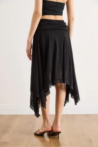 Olalook Women's Black Lined Asymmetrical Lace Detailed Boho Skirt - Image 6