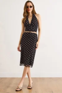 Olalook Women's Black Lined Polka Dot Tulle Skirt