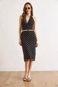 Olalook Women's Black Lined Polka Dot Tulle Skirt - Image 2