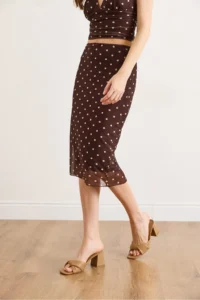 Olalook Women's Brown Lined Polka Dot Tulle Skirt - Image 3