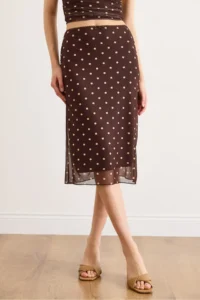 Olalook Women's Brown Lined Polka Dot Tulle Skirt - Image 4
