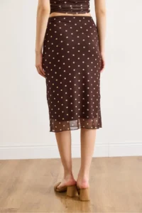 Olalook Women's Brown Lined Polka Dot Tulle Skirt - Image 6