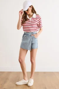 Olalook Women's Light Blue Pocketed Denim Skirt with Shorts