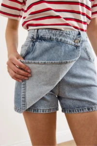 Olalook Women's Light Blue Pocketed Denim Skirt with Shorts - Image 2