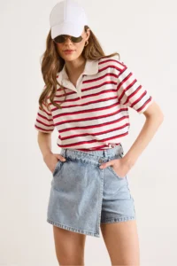Olalook Women's Light Blue Pocketed Denim Skirt with Shorts - Image 3
