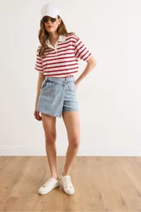 Olalook Women's Light Blue Pocketed Denim Skirt with Shorts - Image 4