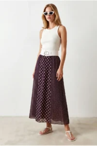 Olalook Women's Plum Patch Patterned Lined Polka Dot Tulle Skirt - Image 2