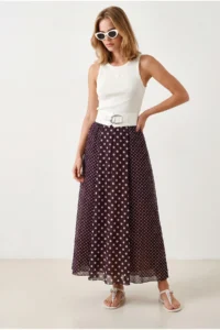 Olalook Women's Plum Patch Patterned Lined Polka Dot Tulle Skirt - Image 3
