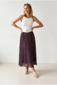 Olalook Women's Plum Patch Patterned Lined Polka Dot Tulle Skirt - Image 4