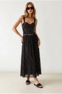 Olalook Women's Black Polka Dot Lined Bell Tulle Skirt - Image 2