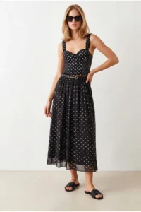 Olalook Women's Black Polka Dot Lined Bell Tulle Skirt - Image 3