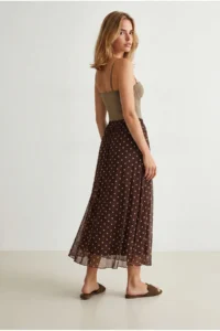 Olalook Women's Brown Polka Dot Lined Bell Tulle Skirt - Image 4