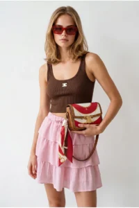 Olalook Women's Pink Layered Crinkle Skirt with Shorts - Image 2
