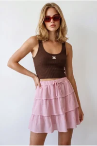 Olalook Women's Pink Layered Crinkle Skirt with Shorts - Image 4