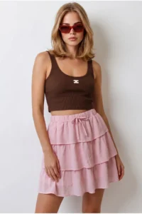 Olalook Women's Pink Layered Crinkle Skirt with Shorts - Image 5