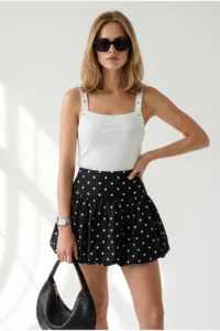 Olalook Women's Black Shorts Balloon Poplin Skirt with Side Zipper
