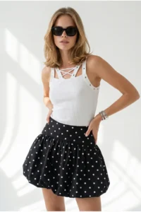 Olalook Women's Black Shorts Balloon Poplin Skirt with Side Zipper - Image 3