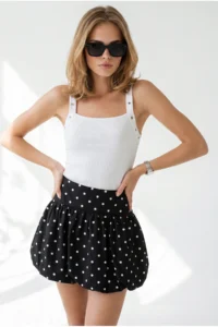 Olalook Women's Black Shorts Balloon Poplin Skirt with Side Zipper - Image 4