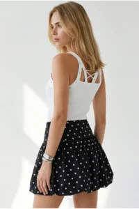 Olalook Women's Black Shorts Balloon Poplin Skirt with Side Zipper - Image 5