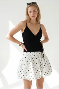 Olalook Women's White Shorts and Zippered Balloon Poplin Skirt - Image 3