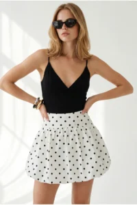 Olalook Women's White Shorts and Zippered Balloon Poplin Skirt - Image 4