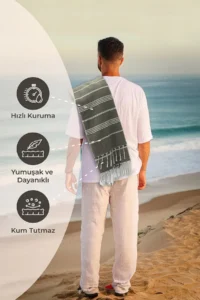 FAVORA Peshtamal Beach Towel 90x140 - Khaki - Image 3