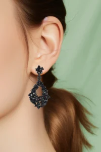 Glaren Drop Shaped Dangling Black Stone Evening Dress Women's Earrings - Image 2