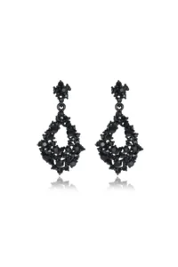 Glaren Drop Shaped Dangling Black Stone Evening Dress Women's Earrings - Image 3