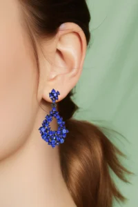 Glaren Drop Shaped Dangling Blue Stone Evening Dress Women's Earrings - Image 2