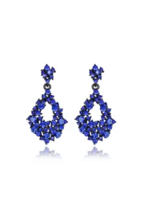Glaren Drop Shaped Dangling Blue Stone Evening Dress Women's Earrings - Image 3