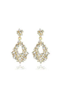 Glaren Drop Shaped Hanging White Stone Gold Color Evening Dress Women's Earrings - Image 3